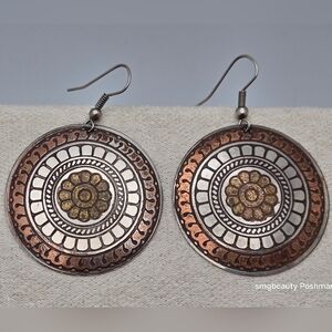 ✨2/$10✨ Round Oriental-Style Earrings Handmade Artisanal Dangle Cooper Gold